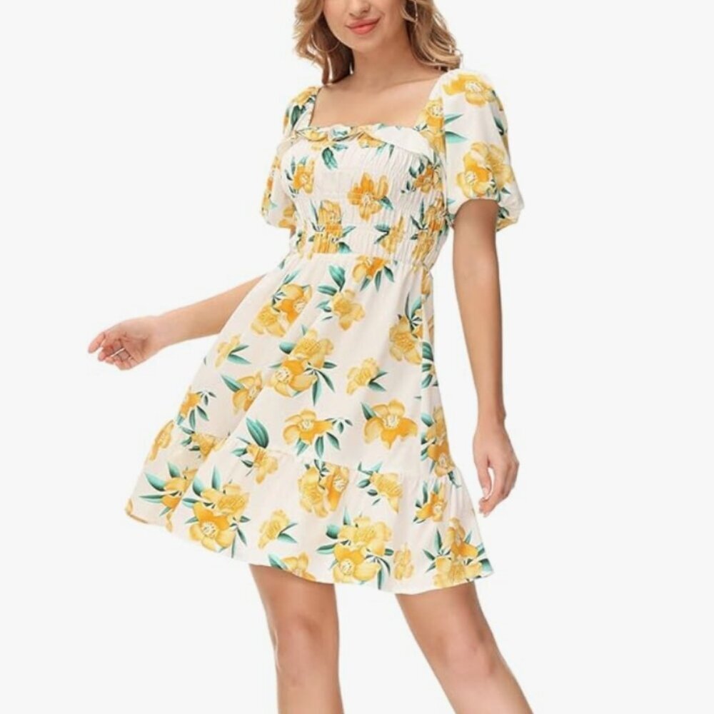 NWT Floral Puff Sleeve mini Dress women's size Medium (343)